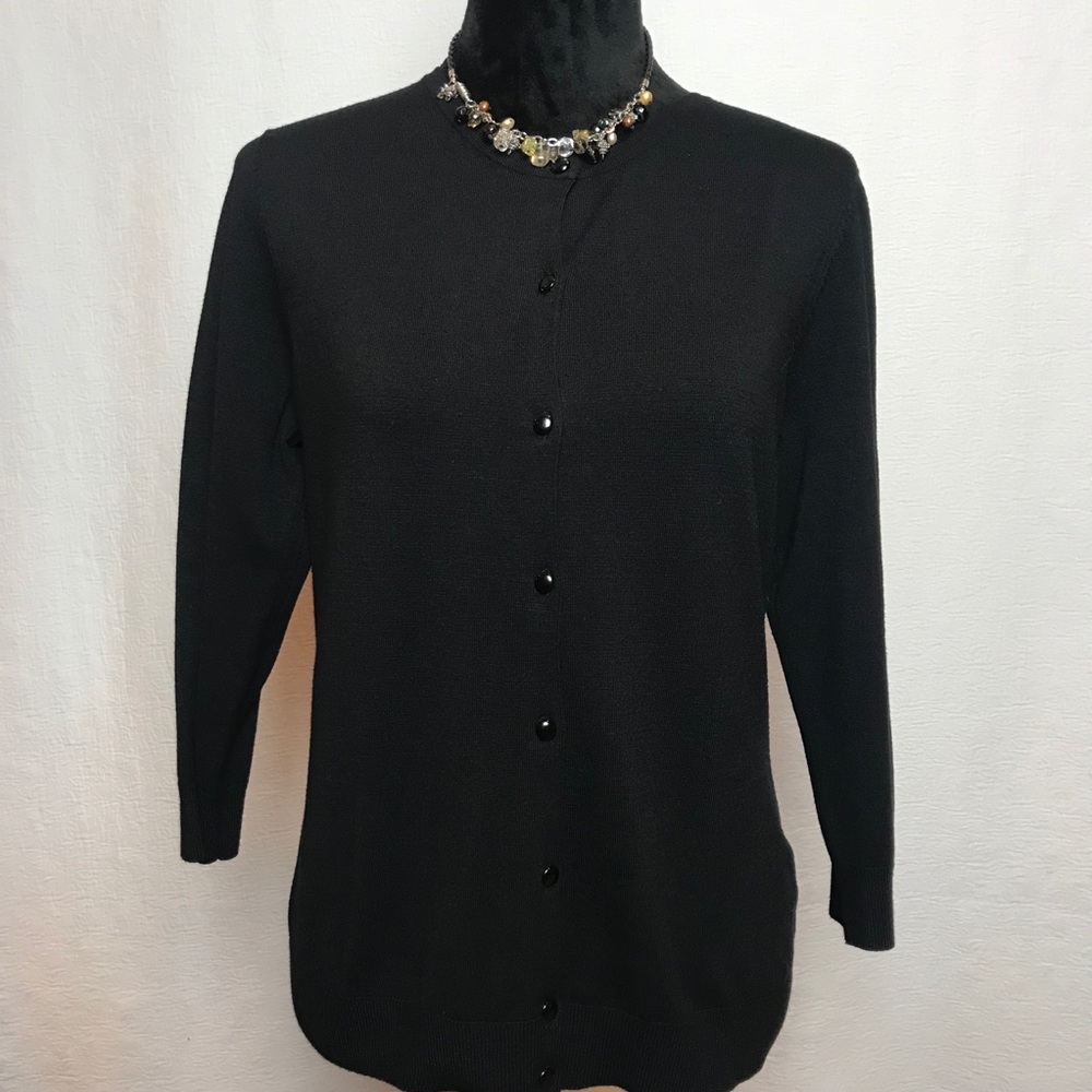 Black Cable & Gauge Cardigan Sweater